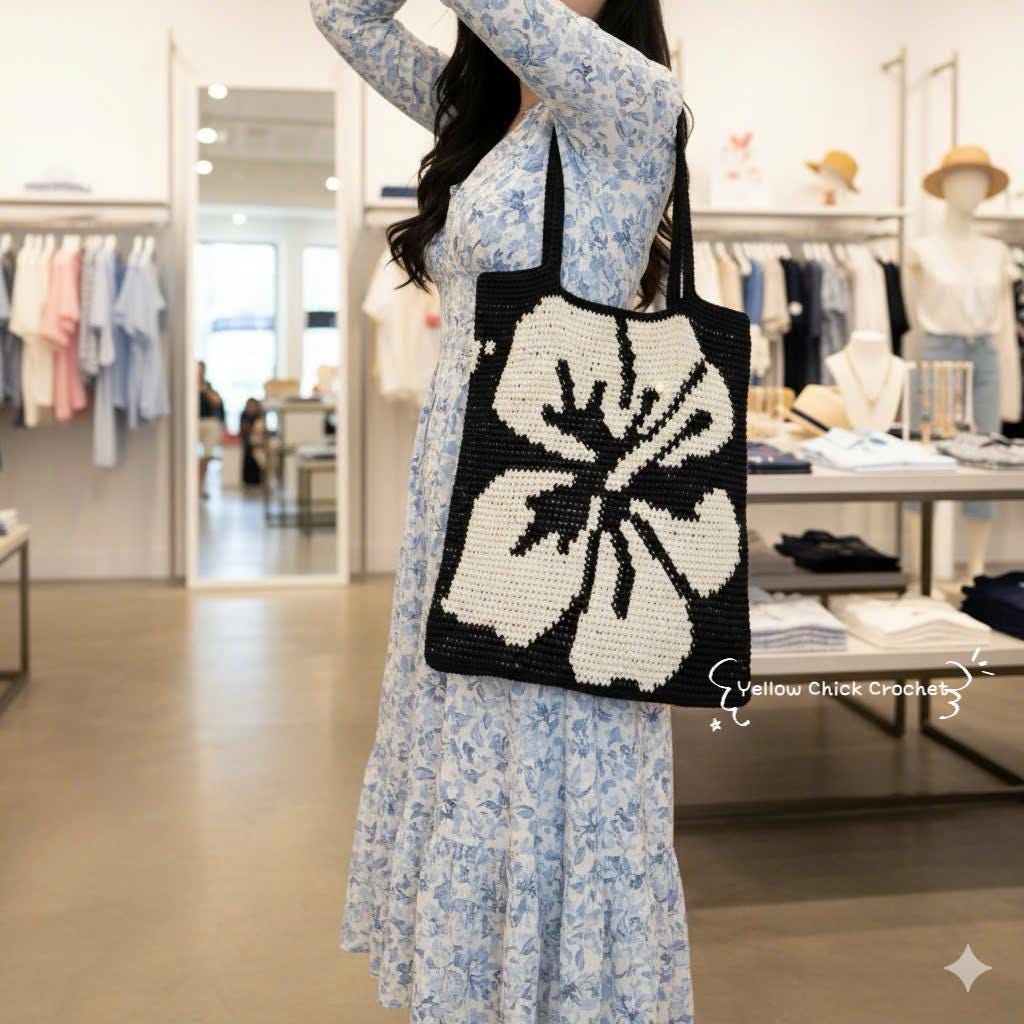 Handmade Crochet Tote Bag with Floral Pattern, Eco-Friendly Shoulder Bag, Gift for Mom &amp; Girlfriend, Travel Bag, Mother's Day Gift