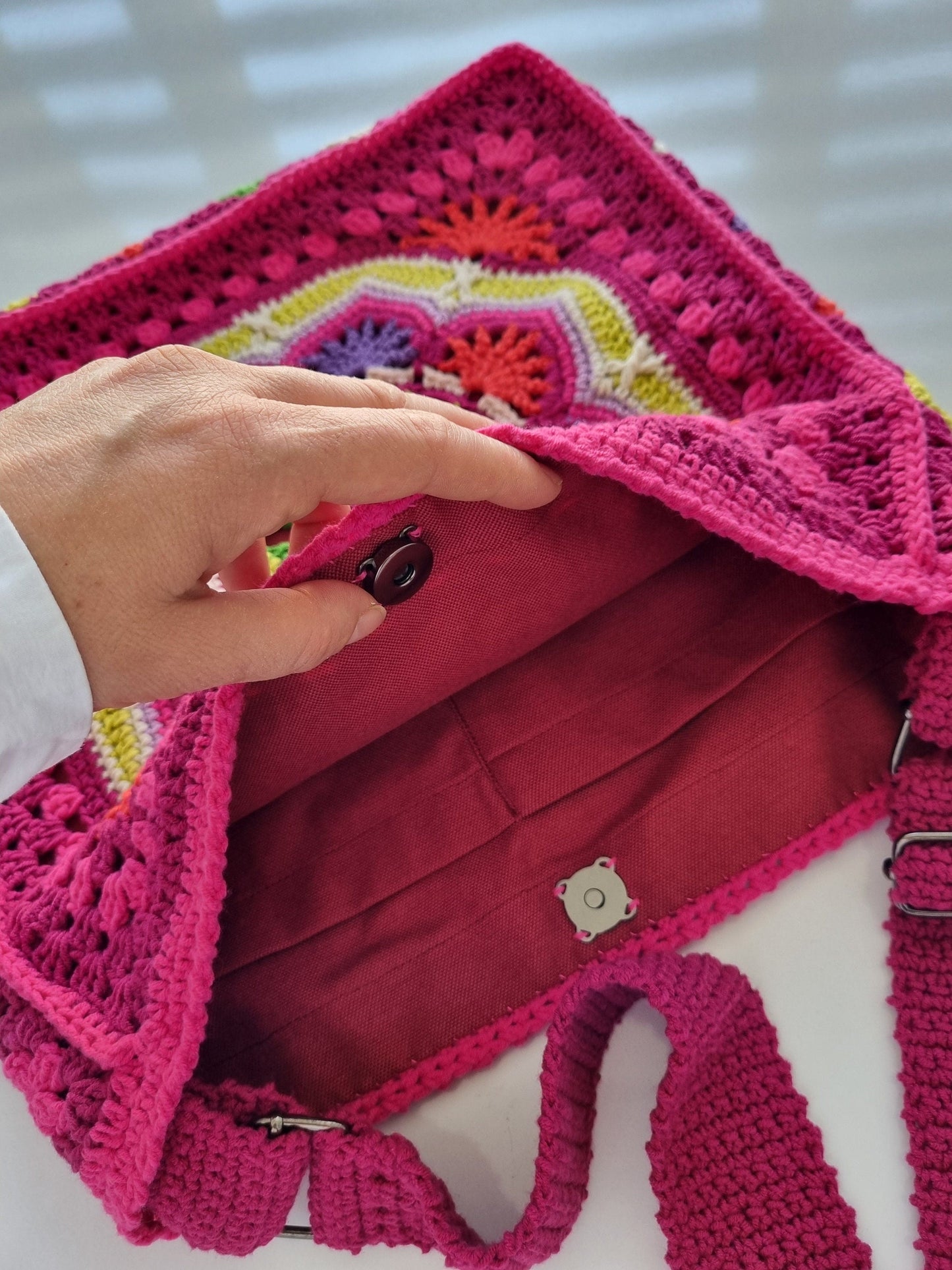 Handmade Granny Square Crochet Bag: Cherry Red Crossbody, Winter Style Gifts