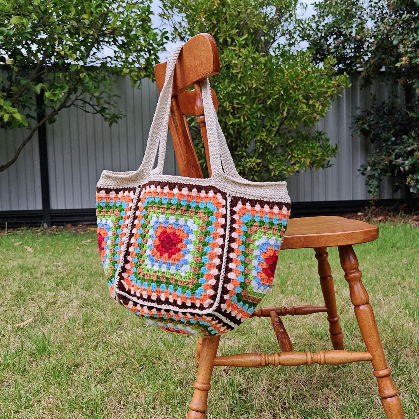 Handmade Retro Granny Square Crochet Bag, Soft Shoulder Bag &amp; Tote, Gift for Her