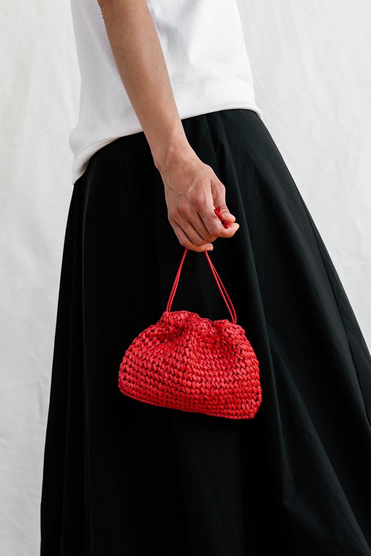 Raffia Pouch Bag, Crochet Raffia Handbag, Short Strap Crossbody, Summer Wrist Bag, Minimal Straw Bag, Red Mini Bag — The Aster Raffia Pouch