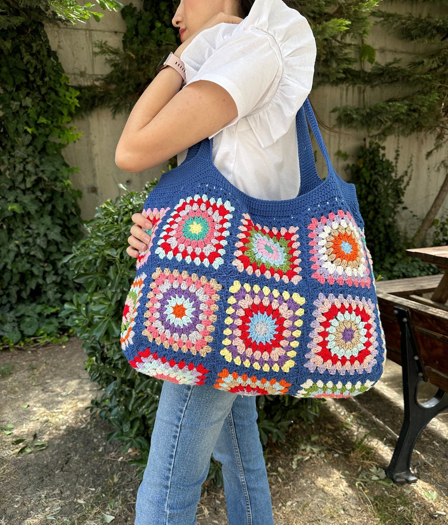 Handmade Granny Square Crochet Bag: Boho Shoulder Bag, Large Crossbody  Hobo Bag, Handbags  Women