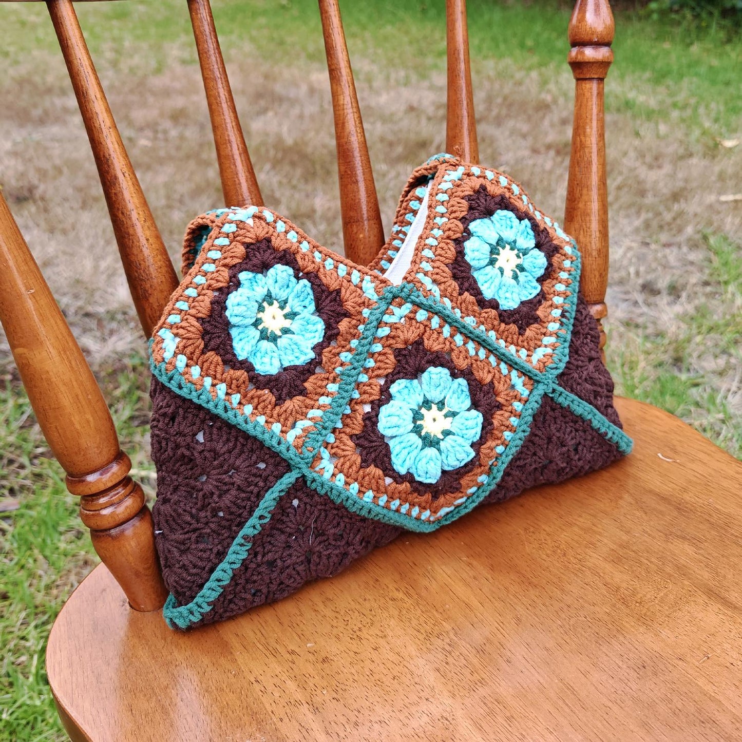 Handmade Woodland Bloom Crochet Tote, Soft Shoulder Bag, Gift for Her