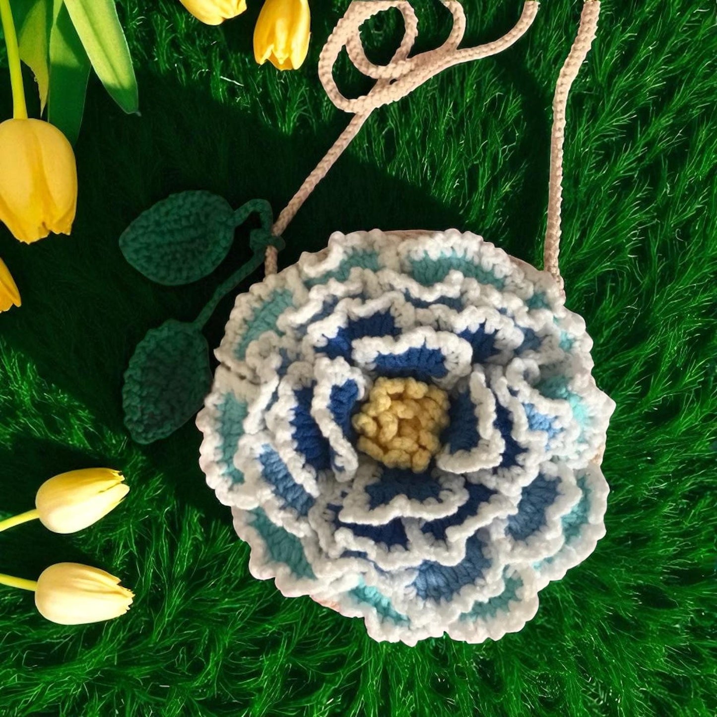 Crochet Sunflower Bag â€?Handmade Floral Spring Purse, Yellow Flower Handbag, Custom Color Gift for Mom, Easter, Travel &amp; Party