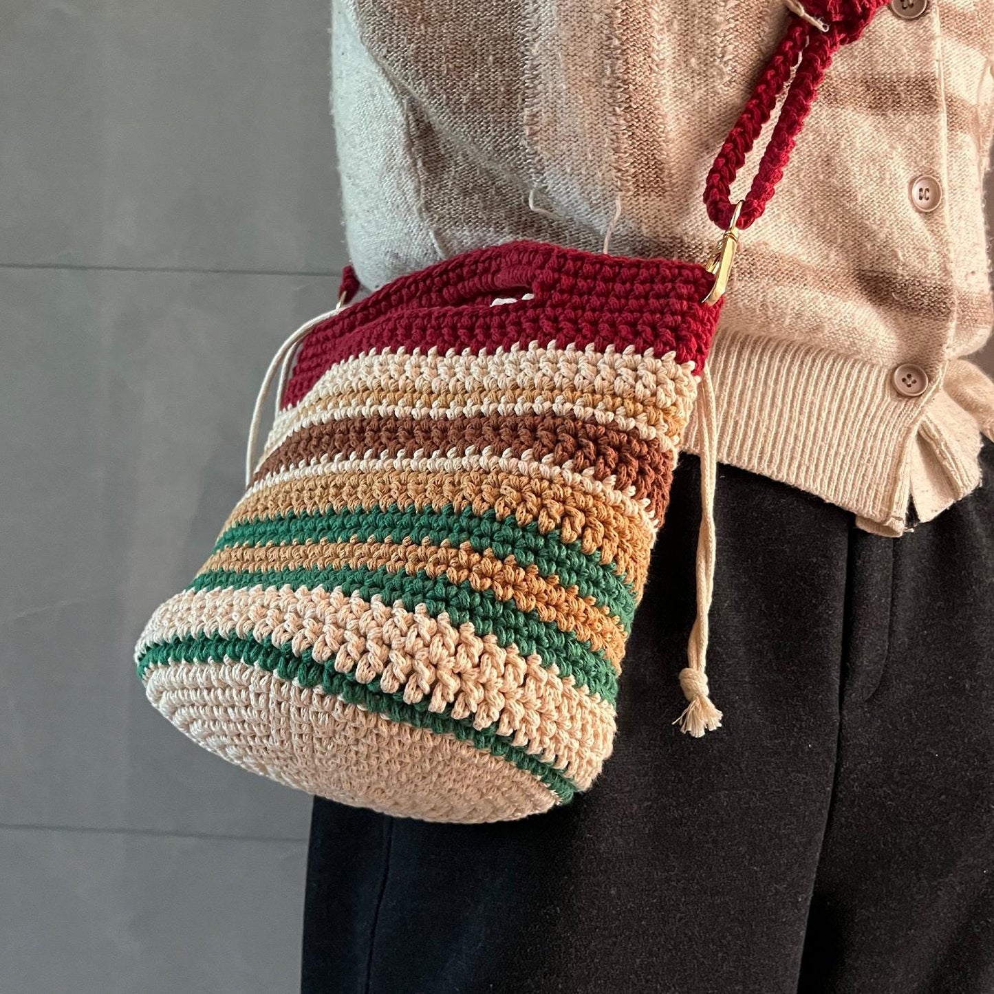 Harvest Stripe Crochet Bag, Handmade Shoulder Bag, Handbag Gift for Her