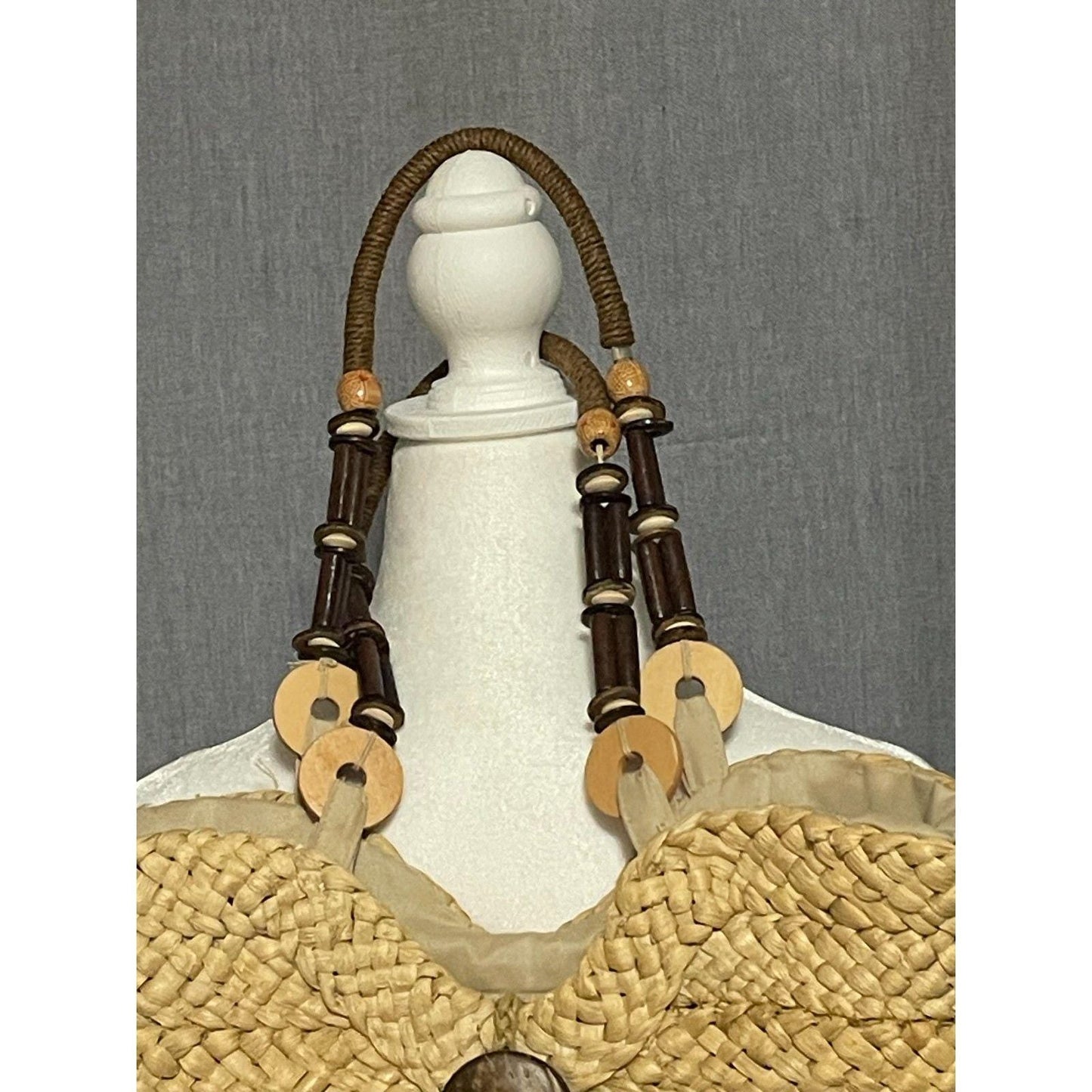 Sun N Sand Straw Tote Bag Woven Beach Handbag Boho Wood Handle Large