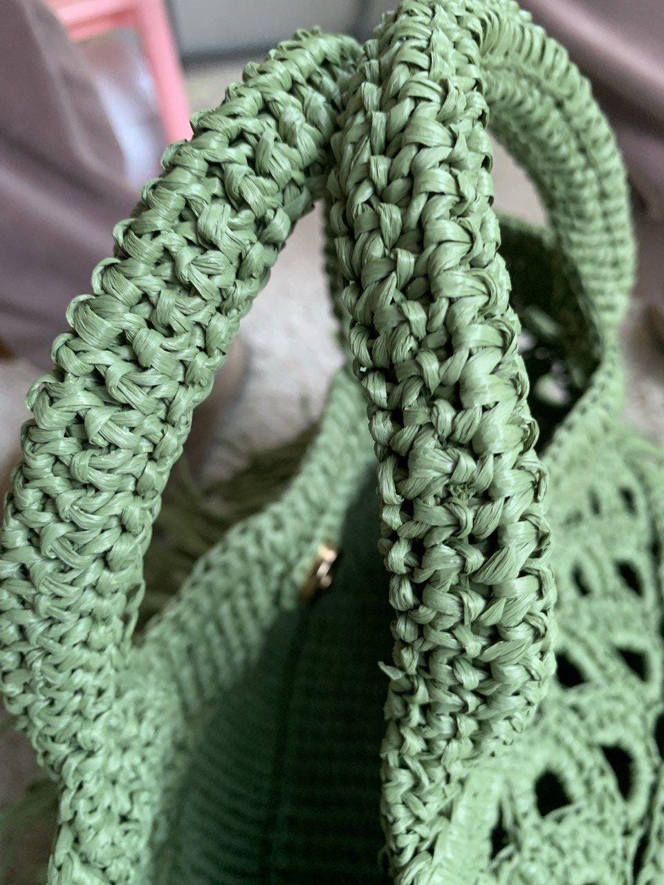 Raffia fringe bag, boho-style crocheted handbag, summer evening bag, woven handbag, women's festival bag, green tote bag as a gift