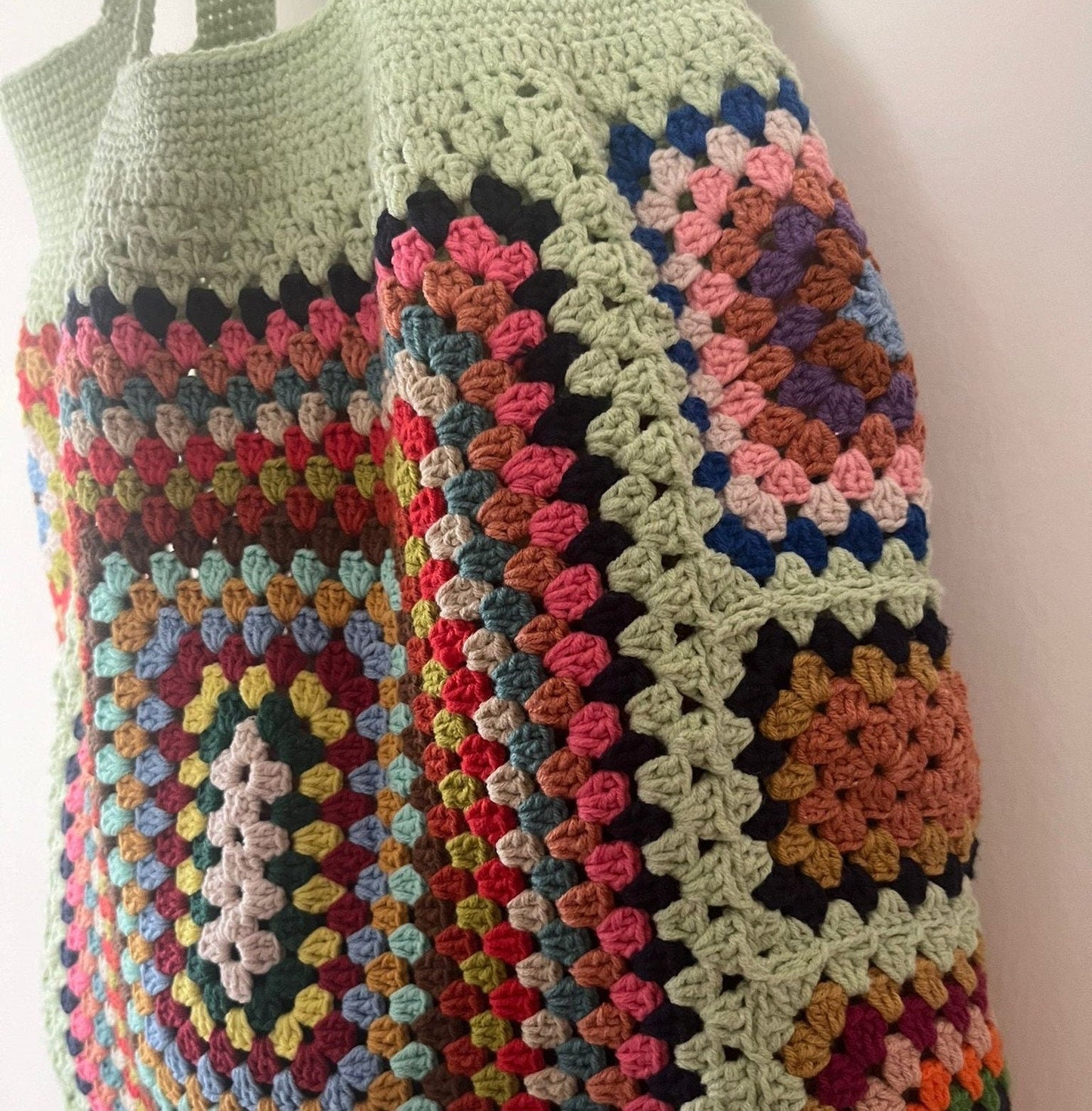 Crochet Granny Square Tote Bag: Boho Vintage Shoulder Bag