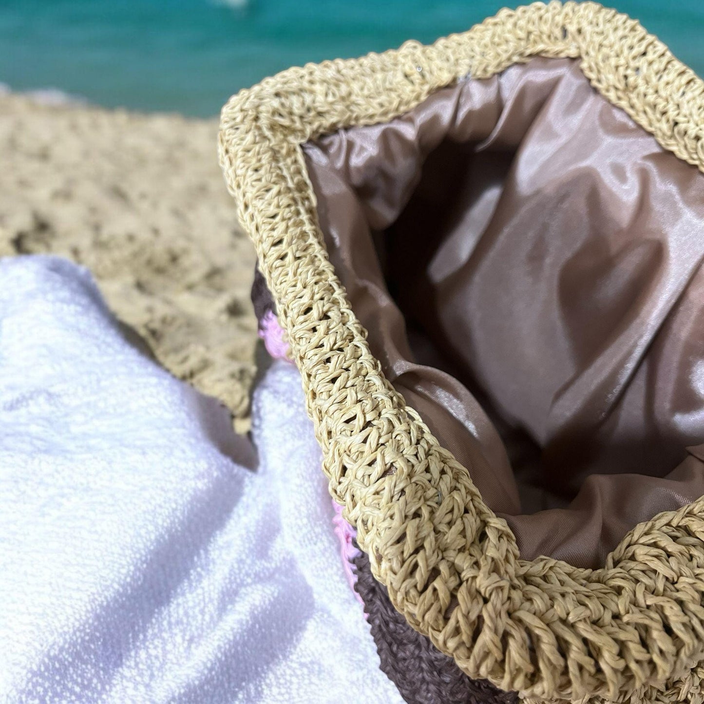 Striped Raffia Crochet Bag: Handmade Paper Rope Handbag