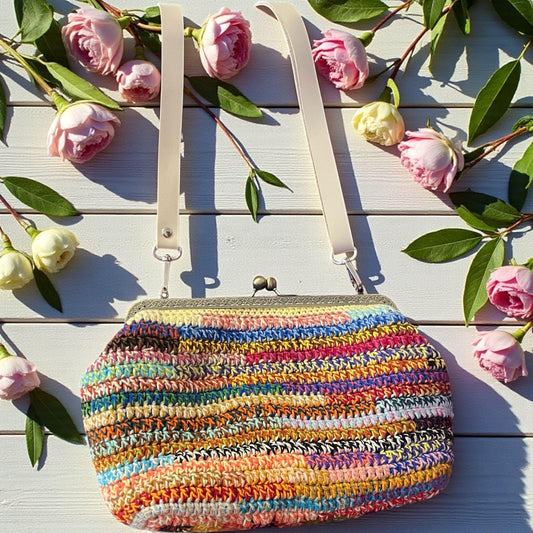 Colorful Crochet Frame Bag â€?Vintage Metal Clasp â€?Handmade Boho Shoulder Bag â€?Multicolor Yarn Purse