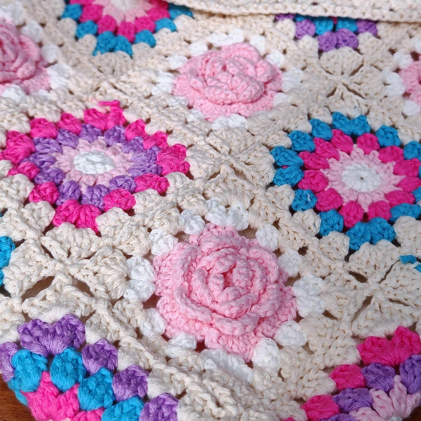 Handmade Lavender Camellia Crochet Tote, Soft Shoulder Bag, Gift for Her