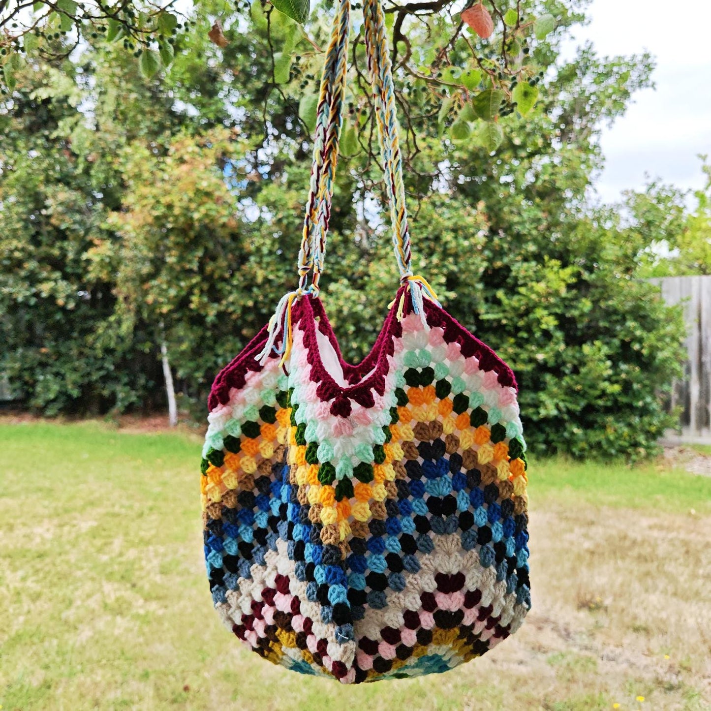Handmade Rainbow Meadow Crochet Bag, Soft Shoulder Bag &amp; Tote, Gift for Her