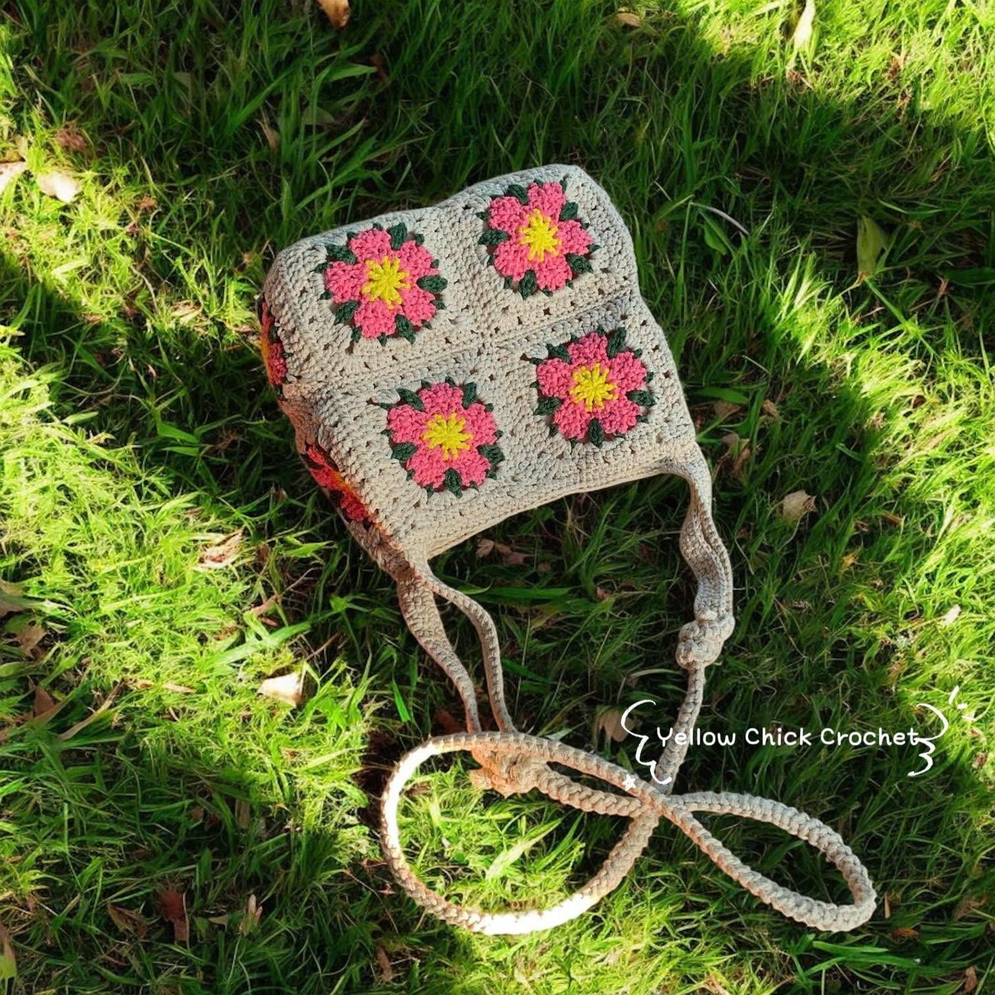 Cherry Blossom Crochet Crossbody Bag, Handmade Floral Purse, Boho Style, Valentine Gift, Gift for her