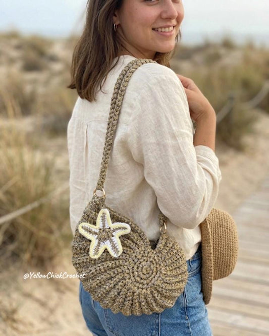 Crochet Seashell Bag with Starfish Charm â€?Ombre Beach Purse, Custom Color Summer Tote, Mother’s Day Easter Birthday Gift for Her
