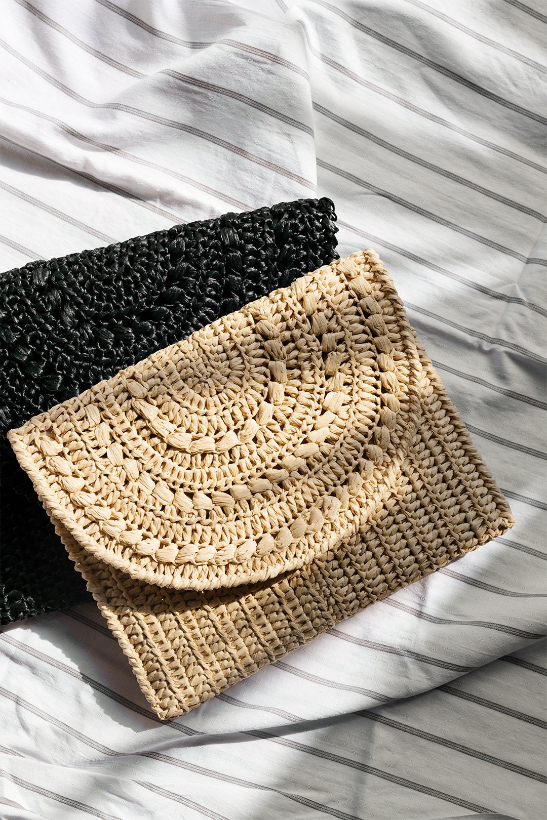 Crochet Raffia Clutch in Tan, Straw Summer Bag, Raffia Clutch Handbag, Tan Crochet Summer Bag, Crochet Straw Clutch  — Marigold Bag