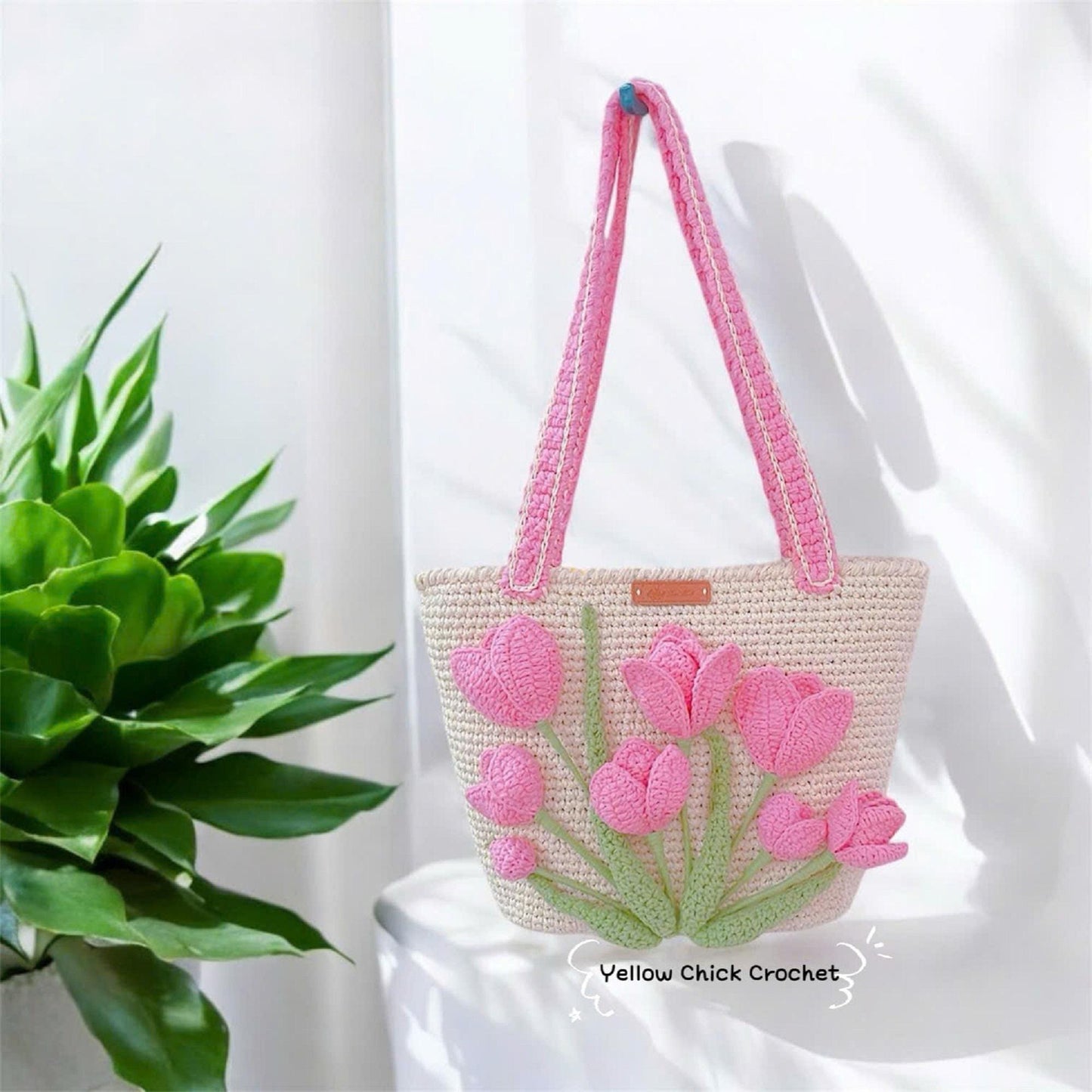 Crochet Tulip Flower Bag,Handmade Polyester Yarn Tote Bag, Flower Crochet Bag, Valentine Gift, Custom Gift for her