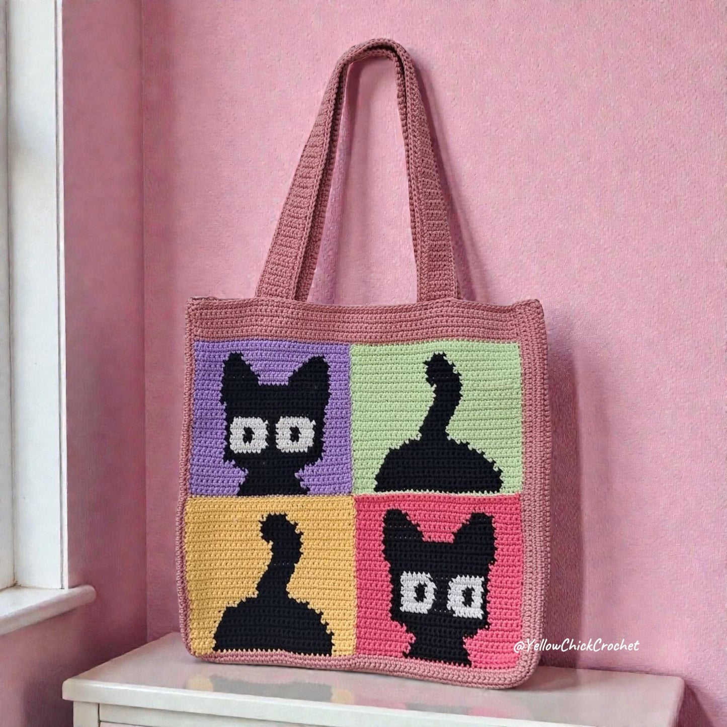 Handmade Pixel Crochet Cat Bag â€?Cute Custom Cat Tote Purse for Cat Lovers, Unique Gift for Birthday, Mother’s Day, Easter