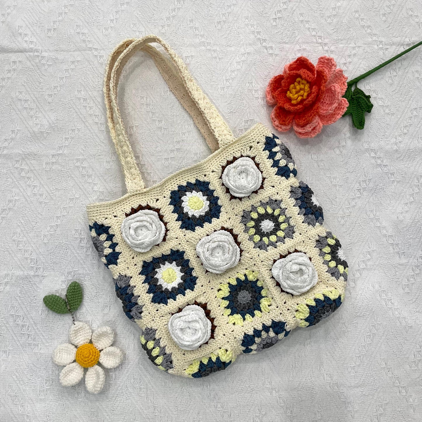 Crochet Bloom Floral Bag, Handmade Shoulder Tote, Valentine Gift, Valentine accessories, Love Bag, Flower bag